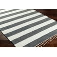 thumbnail image 3 of Hauteloom Moby Recycled Material Striped Farmhouse Living Room, Bedroom Area Rug - Casual Performance Carpet with Tassel, Fringe - Black, White - 6' x 9', 3 of 8