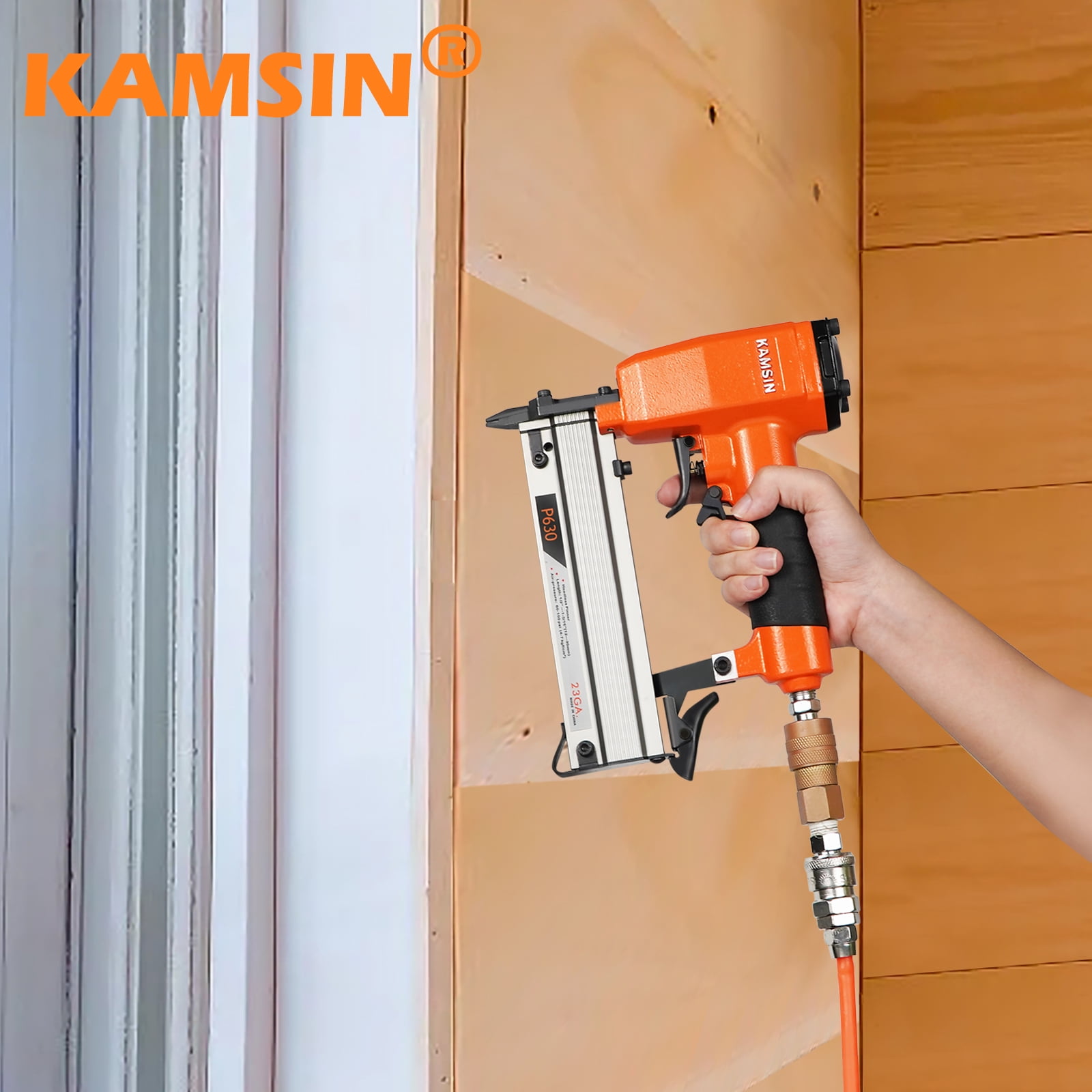 KAMSIN P630 Pneumatic 23 Gauge Pin Nailer Accepts 3/8" to 1-3/16" Pin Nails, Micro Pinner Gun for Assembly and Woodworking Projects