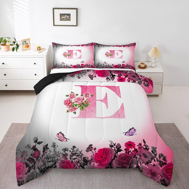 Erosebridal Monogrammed Comforter Sets Queen Size,Personalized Initial Bedding Queen Comforter Set,Letter Decoration,Reversible,Ultra Soft,3-Piece
