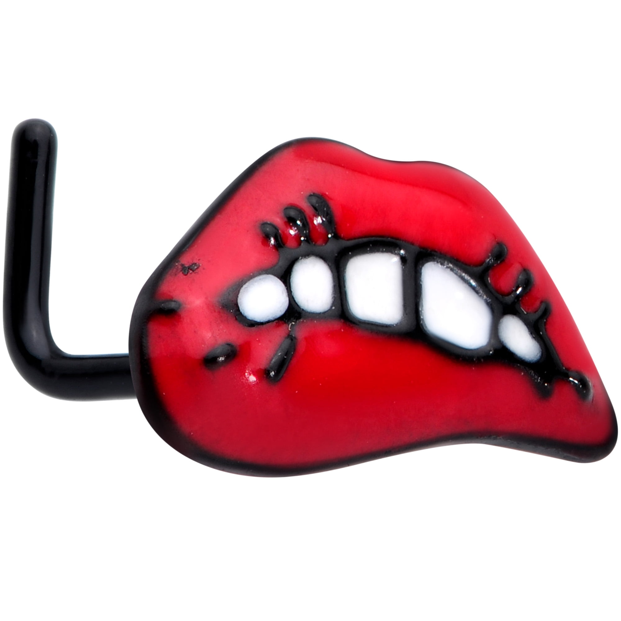 Body Candy Women 20G Black PVD Steel L Shaped Nose Ring Red Biting Lips Nose Stud Body Piercing Jewelry 1/4'