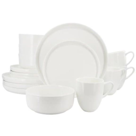 Gibson Elite 141823.16 Annual Rings Bone China Dinnerware Set in White - 16 Piece