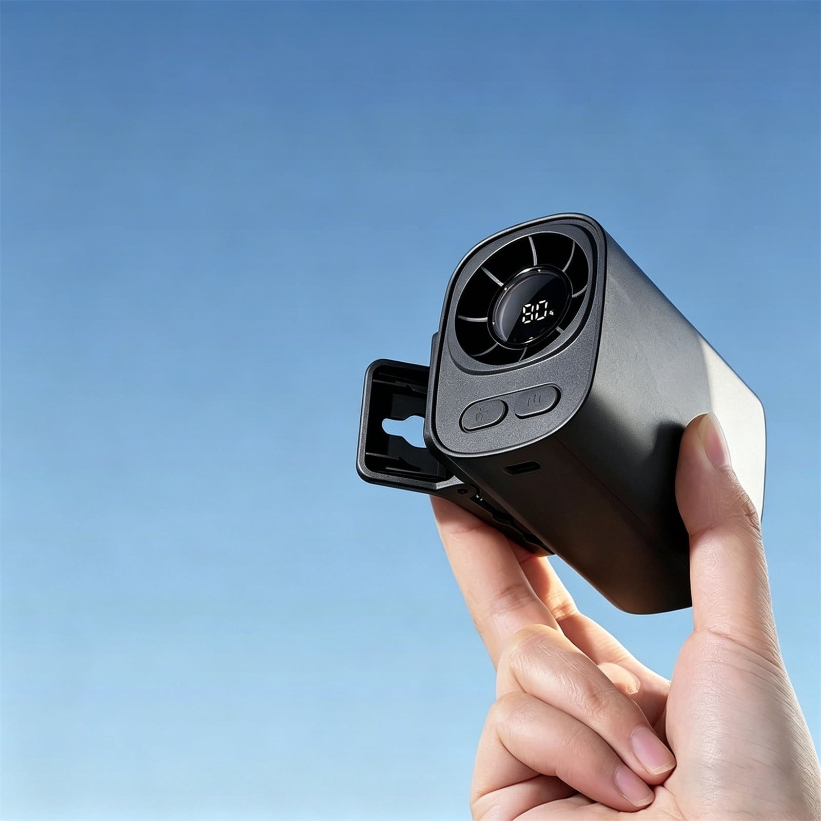 WOHAPY Upgrade Car Clip On Air Conditioner Fan, Portable Mini USB Rechargeable Fan, 5 Speed Adjustable with LED Display, 2.63x3.15x3.28in Black