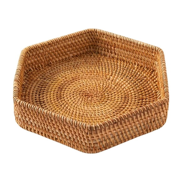 de almacenamiento de ratán, organizador decorativos para mesa de café, bandeja de servicio tejida para el hogar de cocina para Pequeña