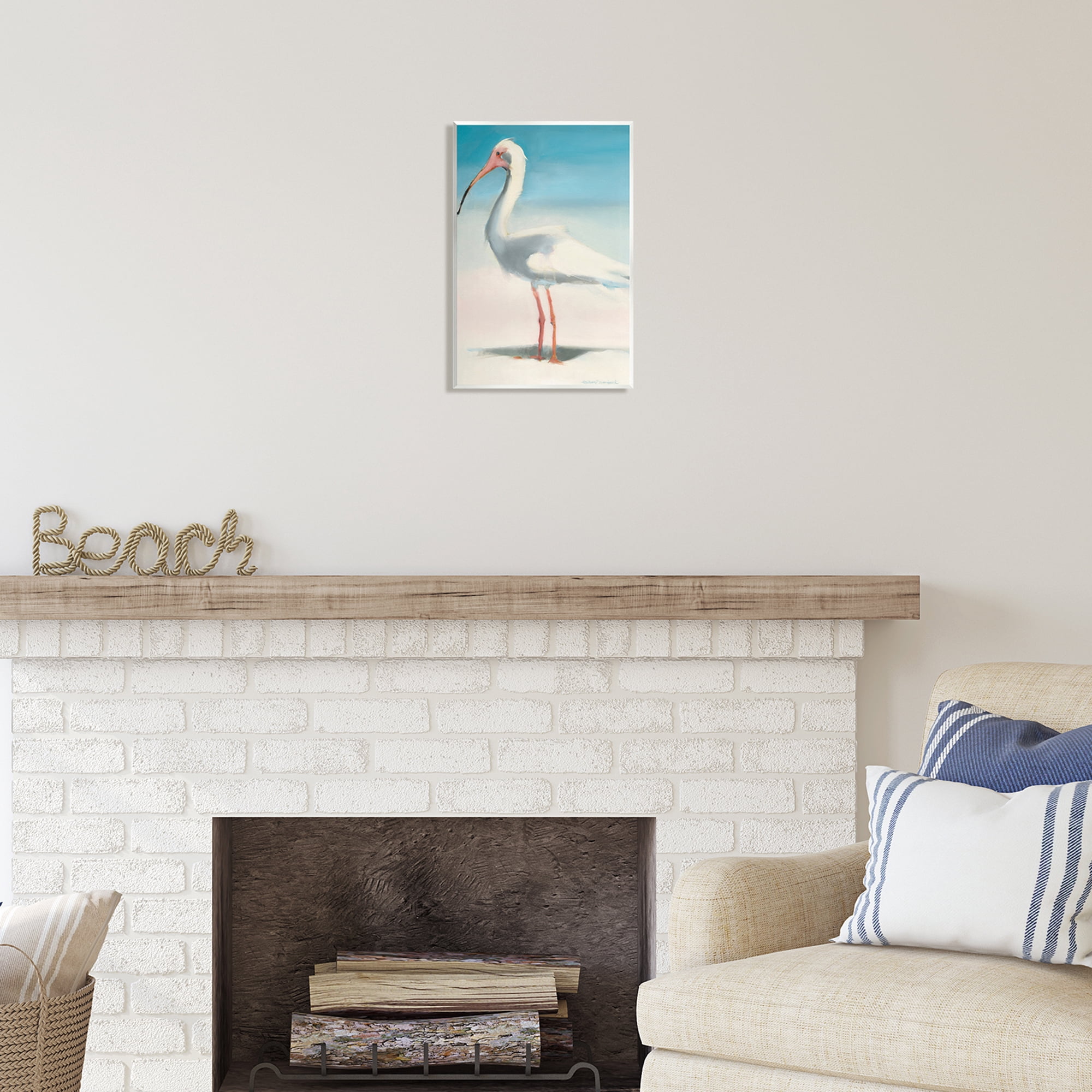 Stupell Industries Egret Portrait Beach Sand Gradient Coastal Painting Unframed Art Print Wall Art