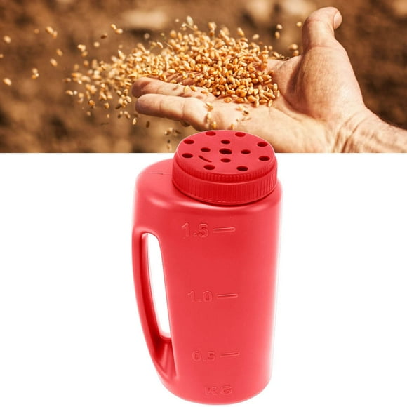 2.0L 70oz Handheld Spreader, Hand Held Grass Seed Spreader Adjustable Hole Size for Crop Spreading, Salt, Sowing Pot with 2 Cover