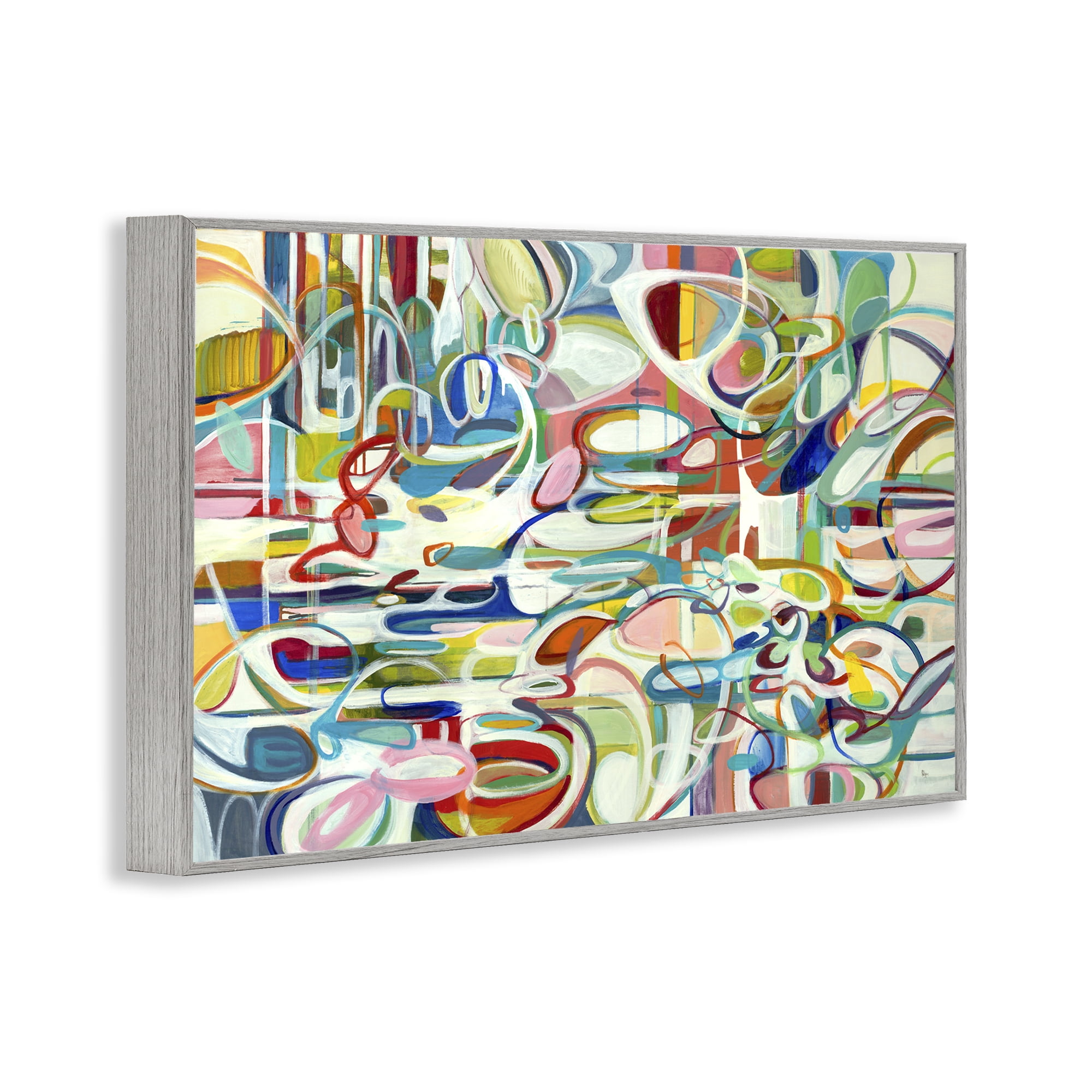 Stupell Industries Round Geometric Pattern Abstract Painting Gray Framed Art Print Wall Art, 24 x 16