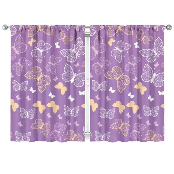 Butterfly Lovers Kitchen Curtains Set - 2 Pack 42x63 Inch Colorful Floral Tier Curtains, Cute Aesthetic Rod Pocket Window Panels for Small Windows