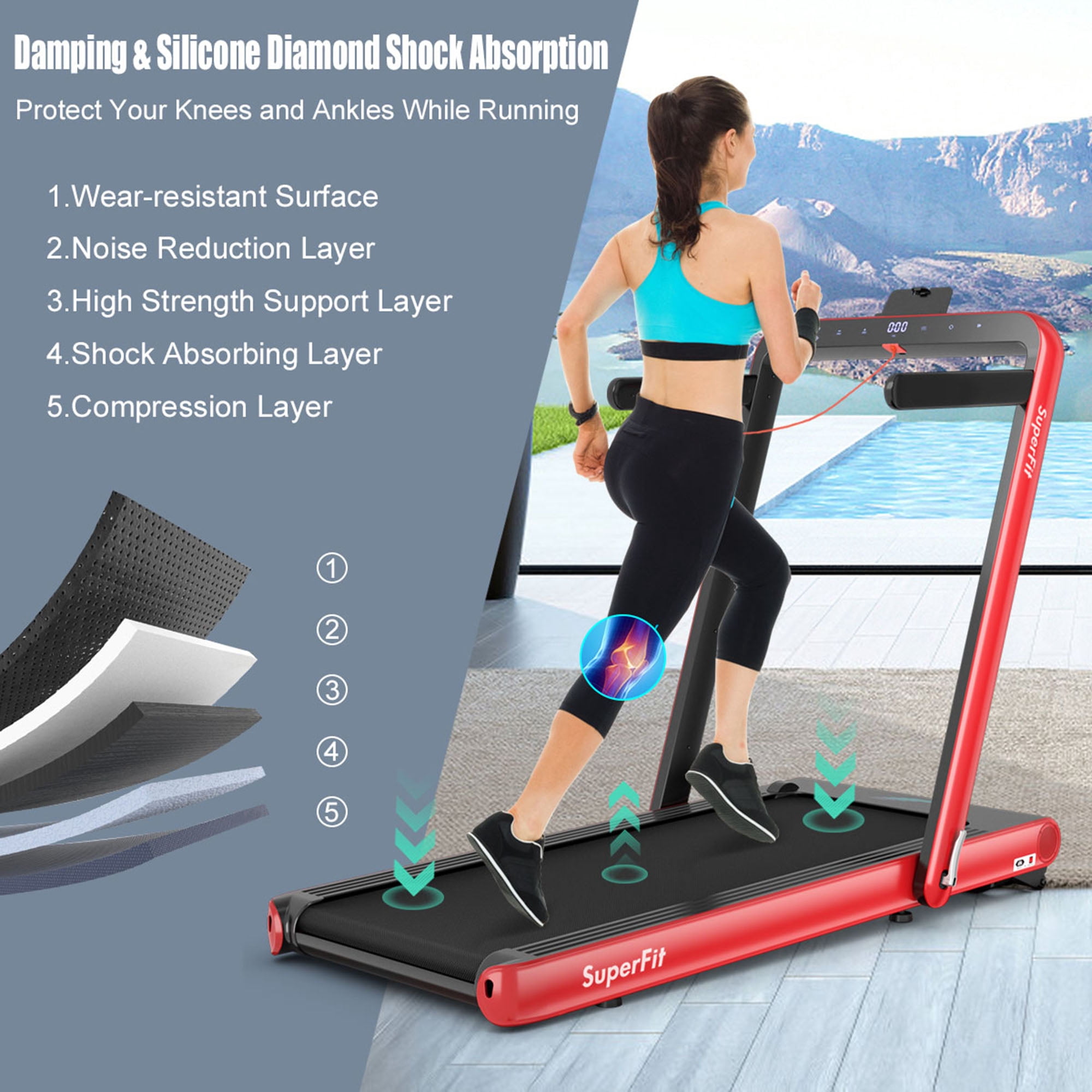 Gymax 2 in 1 Folding Treadmill  4.75HP Running Machine w/ APP & Remote Control Red