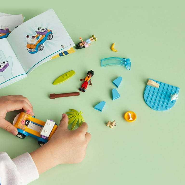 LEGO Friends Beach Buggy Fun Building Toy Set Creative Fun for Toddlers Ages 4 Includes 2 Mini Dolls a Pet Dog and Dolphin figures a Beach Buggy Toy Car and Accessories for Creative