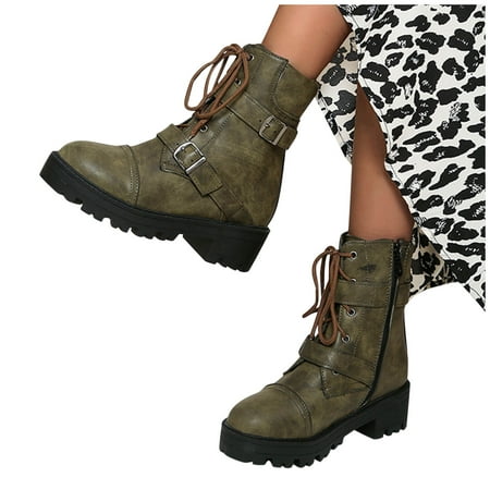 

NECHOLOGY Girls Mid Calf Boots Up Boots Buckle Winter Female Lace Shoes Boots Leather Short Women s Mid Calf Socks Women Green 9