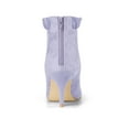 thumbnail image 2 of BLISSFUL STEP Women's Ankle Boots Faux Suede Pointed Toe Stiletto Heel Ruffle Back Zip Boots Purple 8, 2 of 6