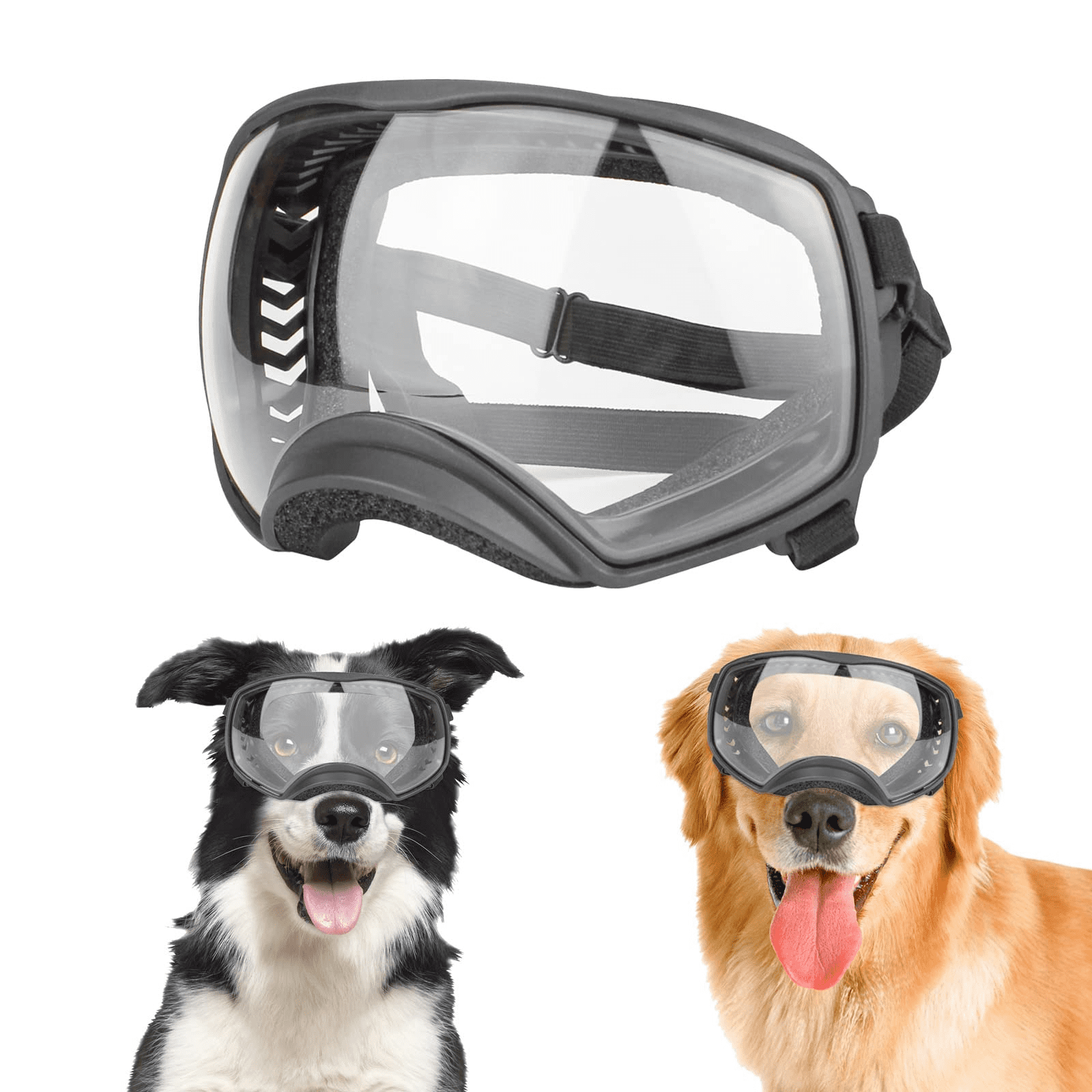 NAMSAN Clear Dog Goggles Medium Large Dog Sport Sunglasses UV Protection Soft Pet Goggles Deep