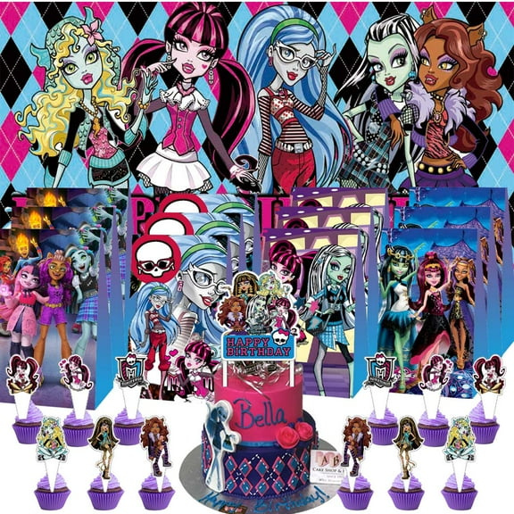 Monster High Goodie Bags Treat Candy Decorations Party Favor Supplies Birthday Cake Topper Backdrop Banner