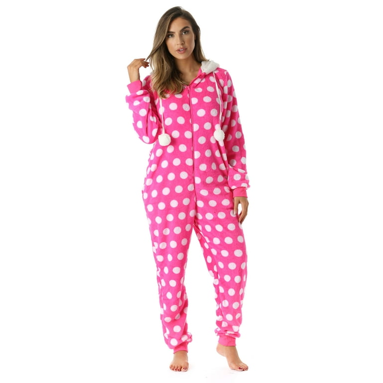 Just Love Polka Dot Adult Onesie Fuchsia Dot X Large