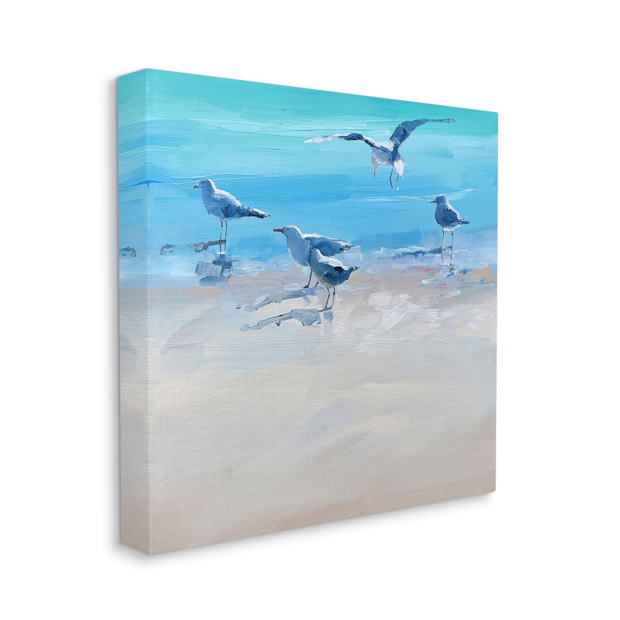 Stupell Industries Seagulls Grazing on Shore Animals & Insects Painting Gallery Wrapped Canvas Art Print Wall Art, 17 x 17