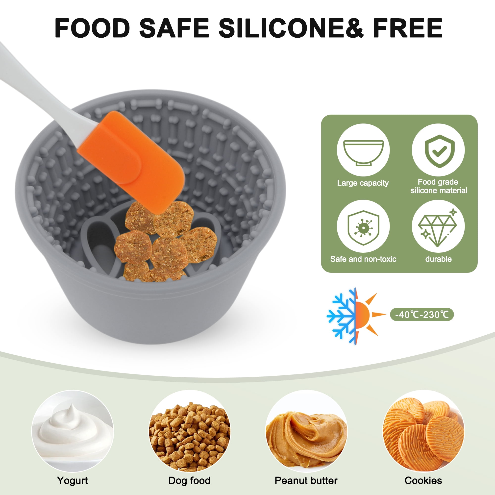 Unique Bargains Slow Feeder Dog Bowls Silicone Dog Lick Bowl with Brush & Scraper Non-Slip Base Slow Feeder for Anxiety Alleviating & Oral Health Gray Blue