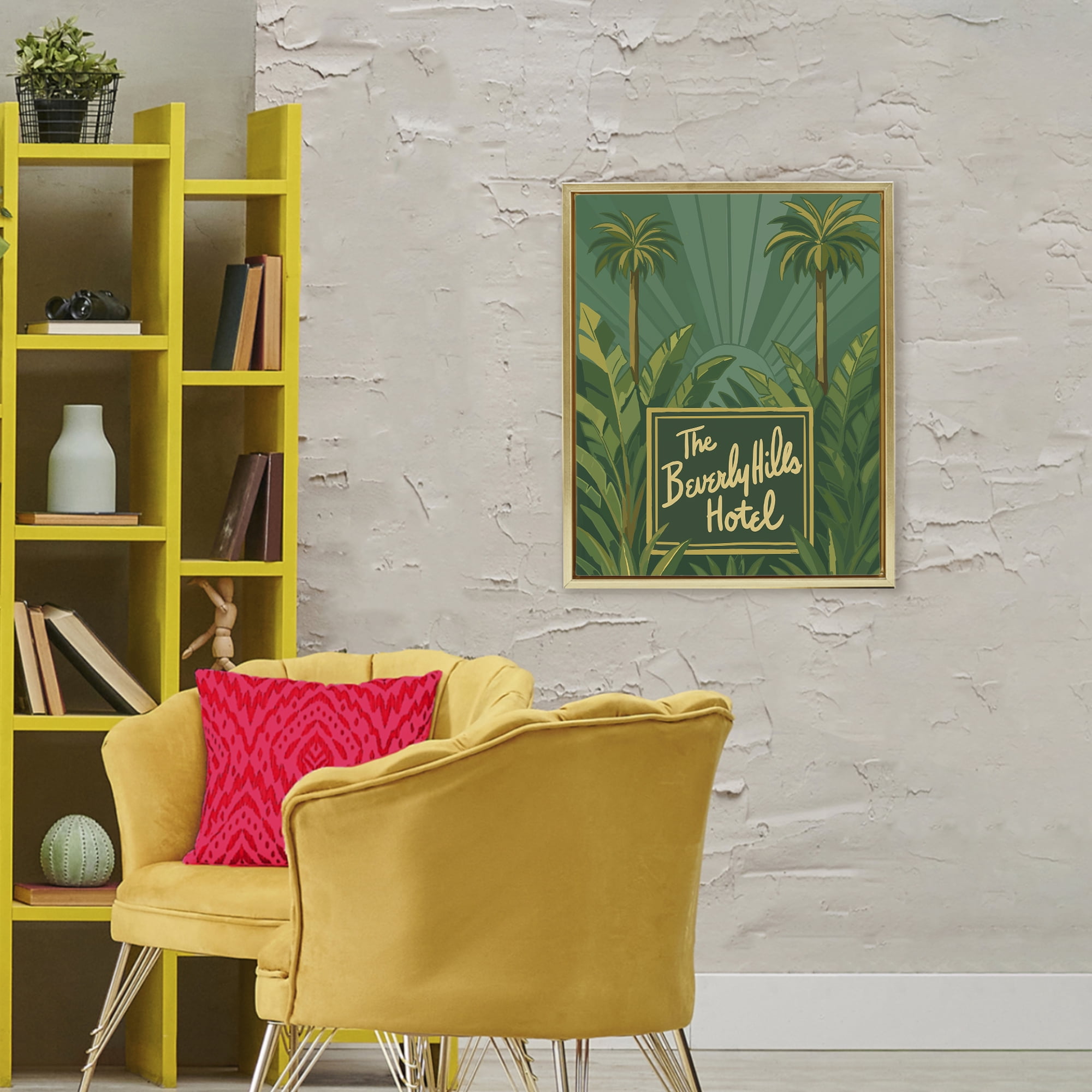 Stupell Industries Retro Beverly Hills Hotel Gold Framed Floater Canvas Wall Art, design by Amelia Noyes
