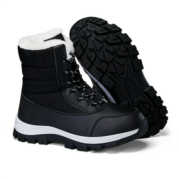 YOURDIARY Womens Warm Fur Lined Mid-Calf Boots Waterproof Winter Snow Boots Non-slip Lace-Up Casual Boots