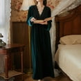thumbnail image 2 of Homgro Women's Long Sleeve Velvet Nightgown Sleep Dress V Neck Mid-length Pleated Nightwear Dark Green X-Large, 2 of 5