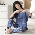 thumbnail image 1 of Pijama de algodón de dibujos animados para mujer, ropa de dormir de manga corta, pantalones largos, moda coreana, ropa de casa con estampado de conejo, verano, nuevo, 1 of 4