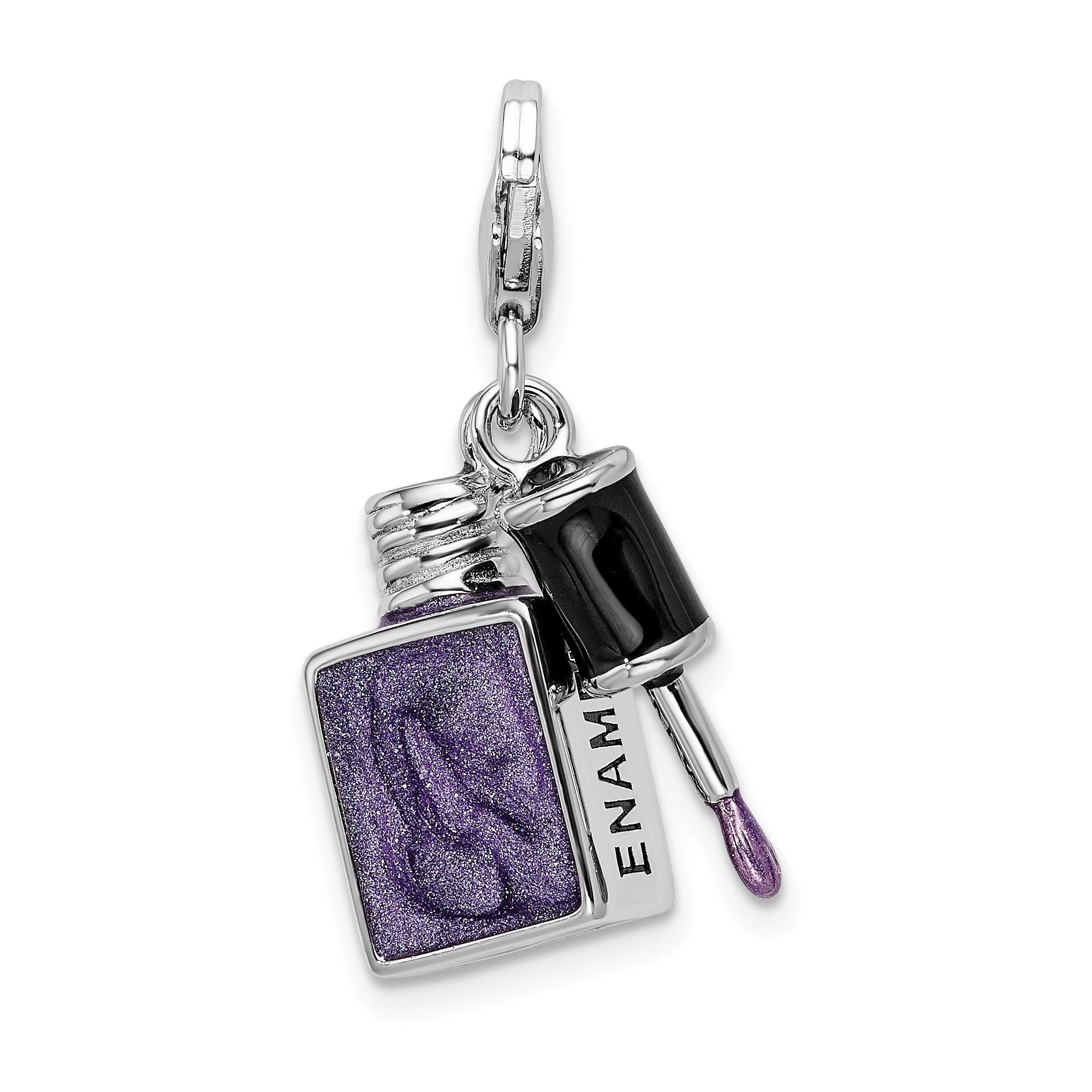 Sterling Silver Nail Polish Charm for Women, Purple Dangle Pendant with Brush Detail for Bracelet or Necklace, Fashion Jewelry for Stylists and Beauty Lovers