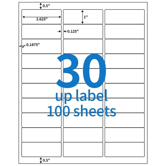 Printable Address & Shipping Labels 1 x 2-5/8 Inch, 30 Labels Per Sheet, 100 Sheets (3000 Labels), White Matte for Laser & Inkjet Printers