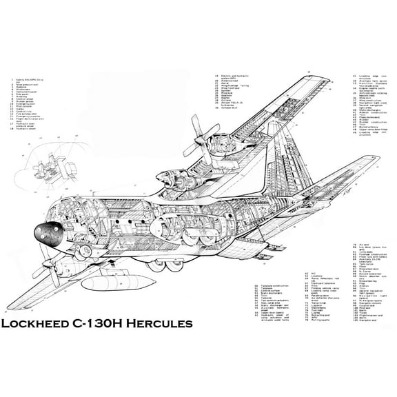 C130 H Cutaway Poster Line Art Art Poster 24x36 Unframed, Age: Adults, Rectangle Best Posters