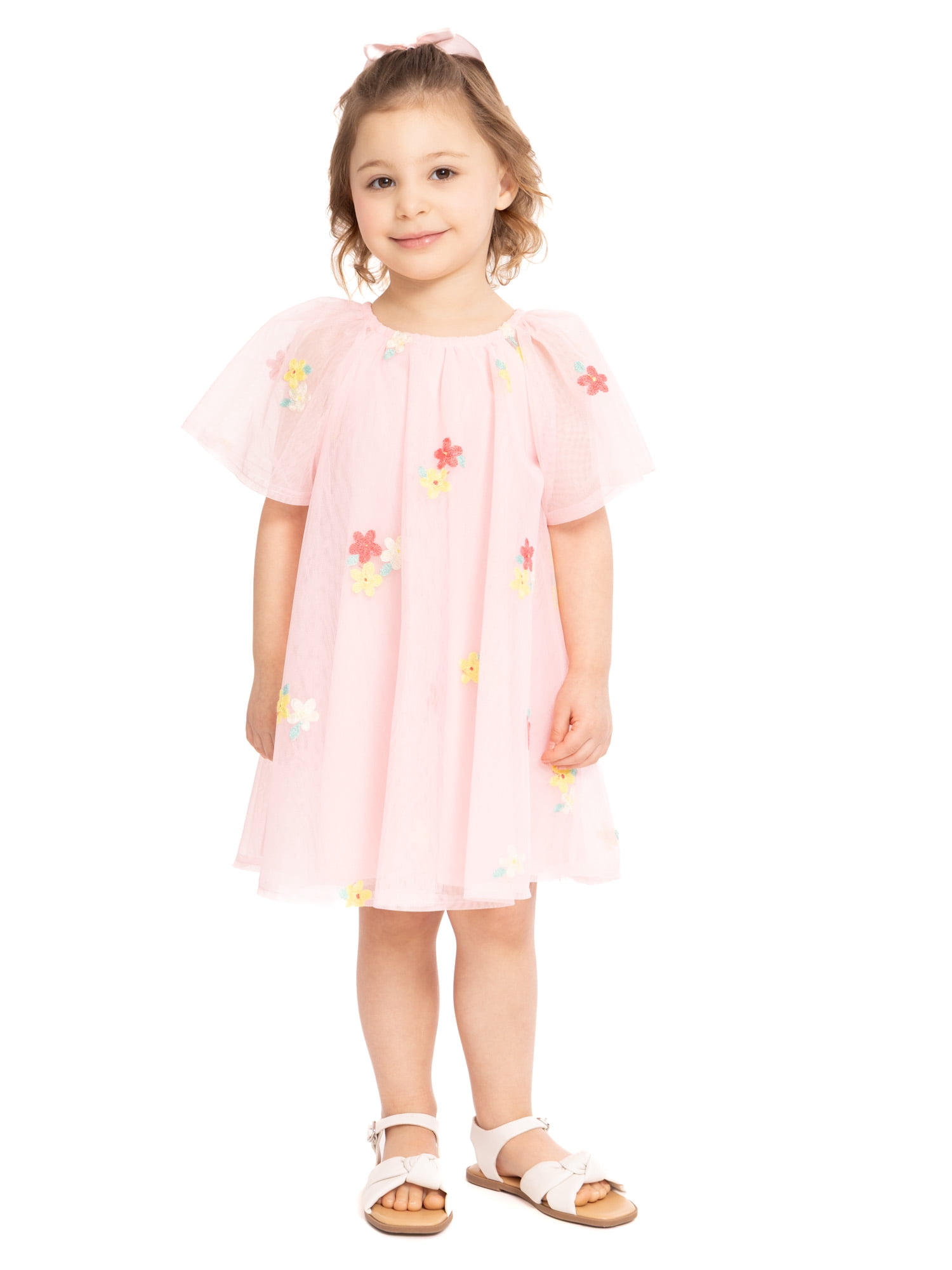 Wonder Nation Toddler Girls Floral Print Dress with Short Sleeves, Sizes 12M-5T