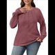 thumbnail image 1 of Camisas de Larga para Mujer, Blusas Plisadas Informales de Negocios con Cuello Redondo y Puños Fruncidos Rojo Púrpura XXL, 1 of 7
