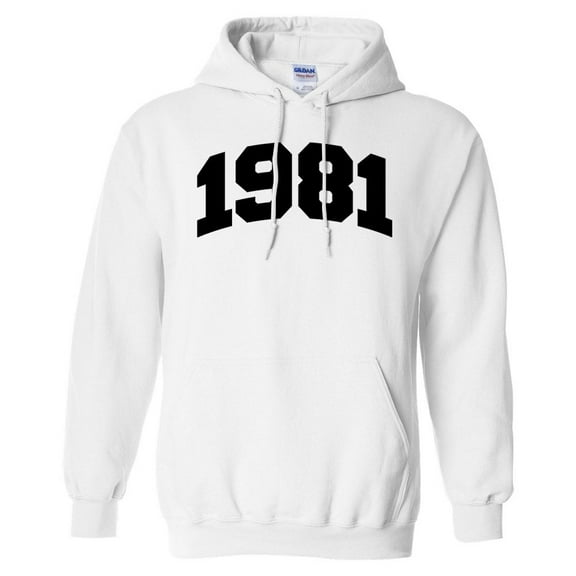 1981 College Style Hoodie Sweatshirt Unisex Large White
