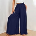 thumbnail image 5 of WULMLEO Womens Plus Size Wide Leg Pants Casual Elastic High Waist Flowy Pants Drawstring Palazzo Pants with Pockets Navy M, 5 of 6