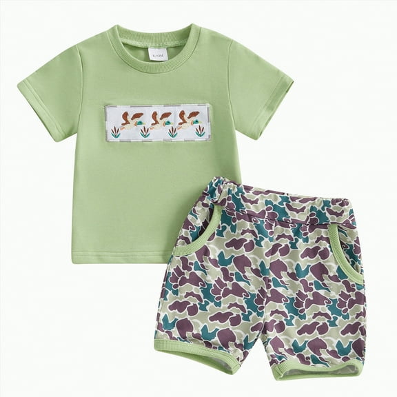 Toddler Boy Clothes Outfits Kids Boys Spring Summer Cotton Round Neck Printed Short Sleeved Casual 3 6 12 18 24 Months 3T New Born for Twins Children's 2PCS