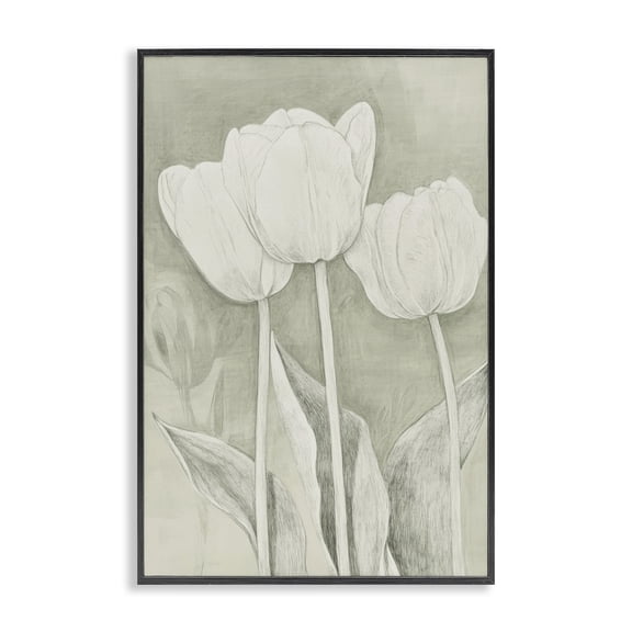 Stupell Industries Faded Tulips Pencil Sketch Black Framed Giclee Art, design by Petal Prints Design