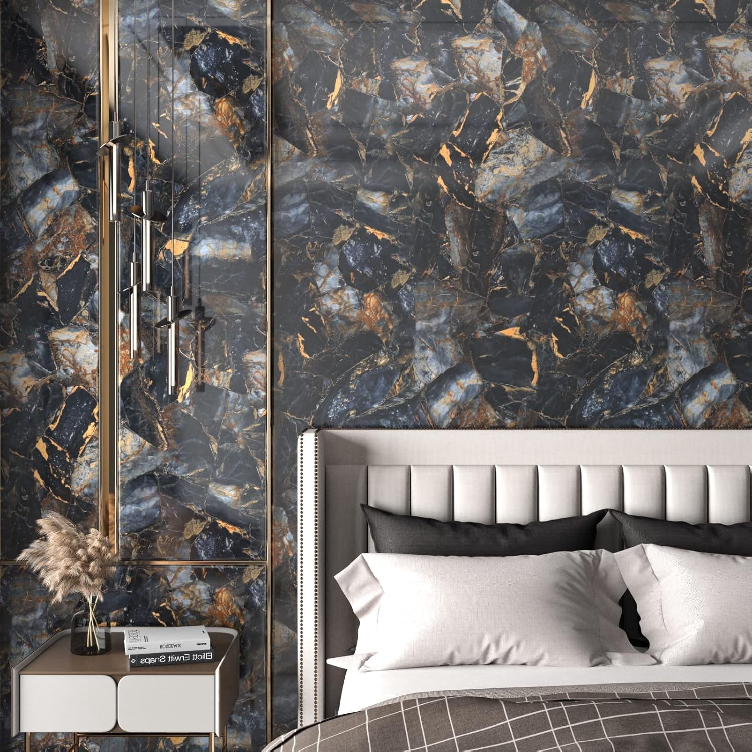 EP Marble Black Contact Paper Peel and Stick Countertops Gold Contact Paper Peel and Stick for Kitchen Backsplash Waterproof Black Wallpaper Vinyl Marble Shelf Liner Counter Top Wallpapers24" x 394''
