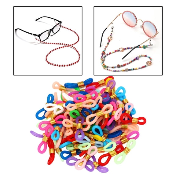 50 Pieces Eyeglass Chain Ends Adjustable Silicone End Connectors Retainer Eyeglass Strap Holder Ends for Sunglasses Chain, Sports Eyeglasses Strap Mixed color