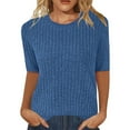 thumbnail image 1 of Women's Ribbed Fleece 5-Point Sleeve Pullover T-Shirt - Soft Casual Fashion Tee for Daily Wear, 1 of 6