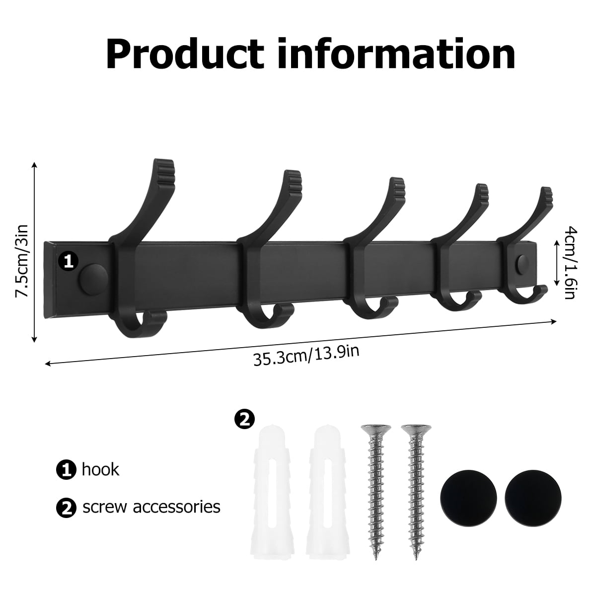 Dznils Hook Rack Rail Coat Hanger Towel Rack Adhesive Wall Mount For Hanging Clothes, Hats, Bag, Bathroom, Bedroom, Kitchen (13.9 x 3 inches)