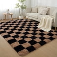 thumbnail image 3 of Janvonne Fluffy Checkered Area Rugs for Bedroom,4x6ft Soft Non Skid Easy-care Shaggy Carpets for Living Room, Dorms,Children's Room,Home Decor Aesthetics,Black and camel, 3 of 8