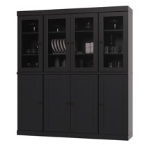 Palace Imports 100% Solid Wood Kitchen Pantry Storage Cabinet with Glass Doors, Adjustable Shelves and 2-Drawers, Black