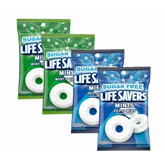 Sugar Free Lifesavers Pep O Mint & Wint O Green Mints, 2.75 Ounce (Pack of 4), Peppermint Breath Mints, Wintergreen Mints