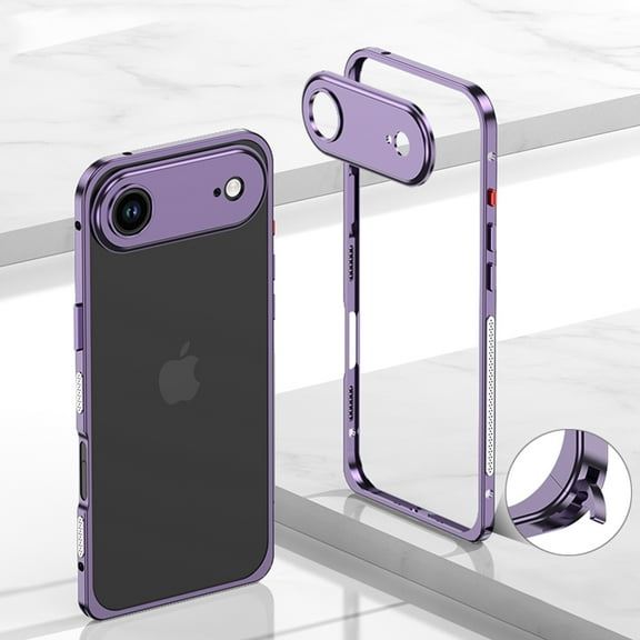 Designed for iPhone Air Frame Metal Bumper Frame Slim Hard Phone Case,With Lens Protector,Raised Edge Protection,No Back Heat Dissipation Design,Shockproof Phone Case,Purple