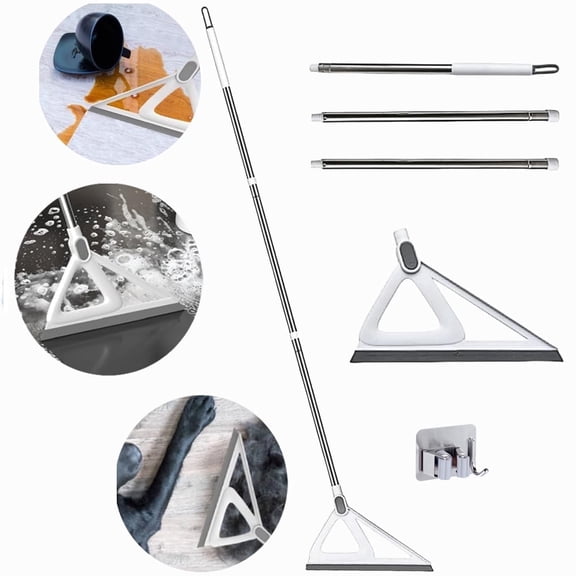 Raistyw Multifunction Rubber Air Broom, Silicone Broom for Cleaning Pet Hair, 52" Long Handle Squeegee Broom for Floor,  Living Room, Kitchen, Bathroom, Gray