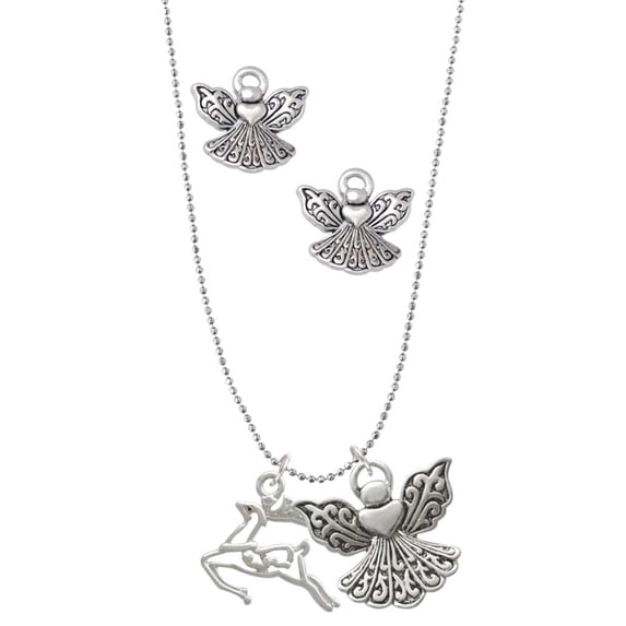 Delight Jewelry Silvertone 2-D Reindeer Silver tone Guardian Angel Charm Necklace and Stud Earrings