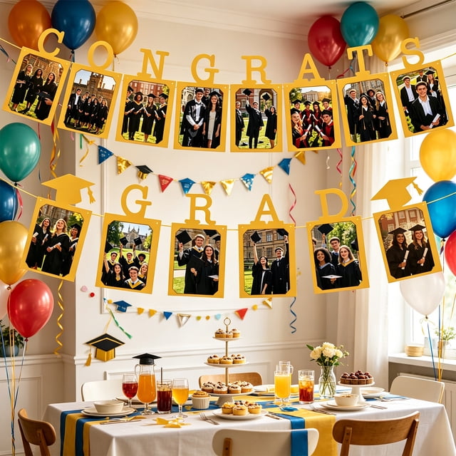 Kit de Decoración para Fiesta de Graduación con Arco de Guirnalda "Class Of" en dorado, negro, multicolor, impermeable, para uso en interiores y exteriores, 3 m, fácil instalación