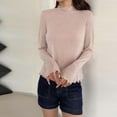 thumbnail image 2 of Womens Long Sleeve Tops Scalloped Soft Base Sweaters Mock Neck Casual Pullover Solid Color Spring Fall Clothes (One Size, Pink), 2 of 3