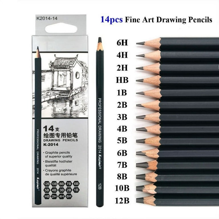 Definite Art Professional Drawing Sketching Pencil Set;  Artist Grade Degree Pencils- 14B, 12B, 11B, 10B, 9B, 8B, 7B, 6B, 5B, 4B,  3B, 2B, B, F, HB, H, 2H, 3H, 4H