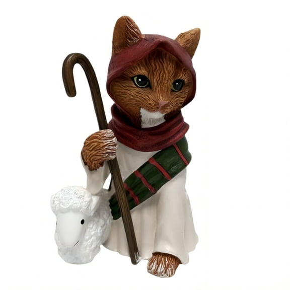 The Bradford Exchange Purr-Fect Shepherd Issue #8 from The PURR-fect Christmas Pageant Nativity Cat Figurine Collection Handcrafted & Hand-painted Christmas Decorations 4.5-inches