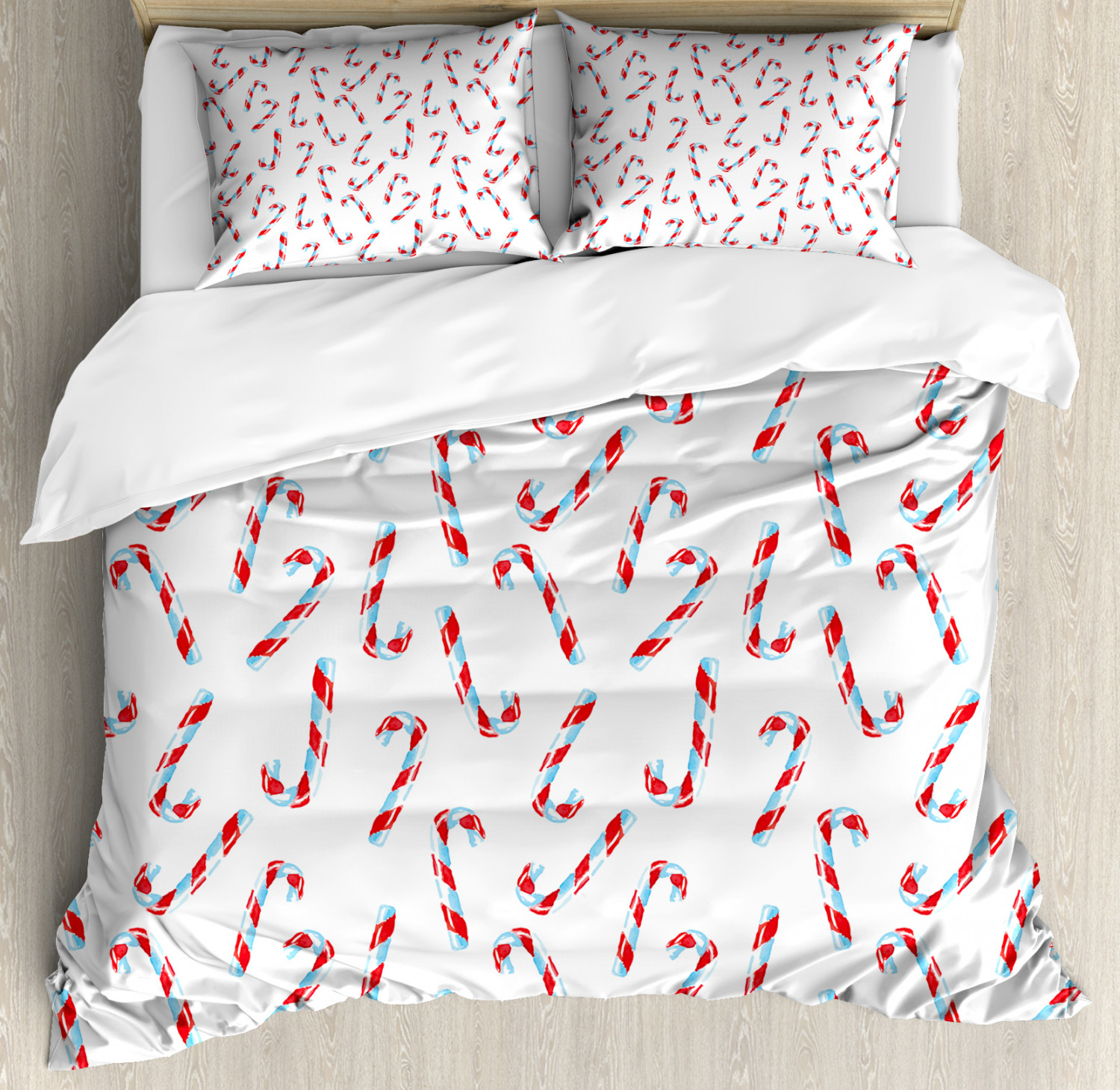 Candy Cane King Size Duvet Cover Set, Aquarelle Style Sweets Traditional Christmas Festivities 