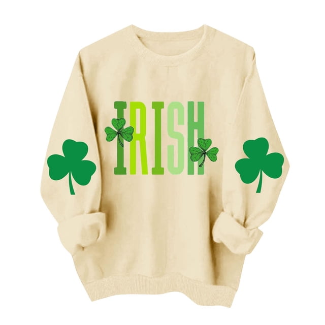 Tauxra Chandails à Enfiler de la Saint-Patrick pour Femmes, Manches Longues, Col Rond, Coupe Ample, Blouse Tunique Décontractée pour Femmes
