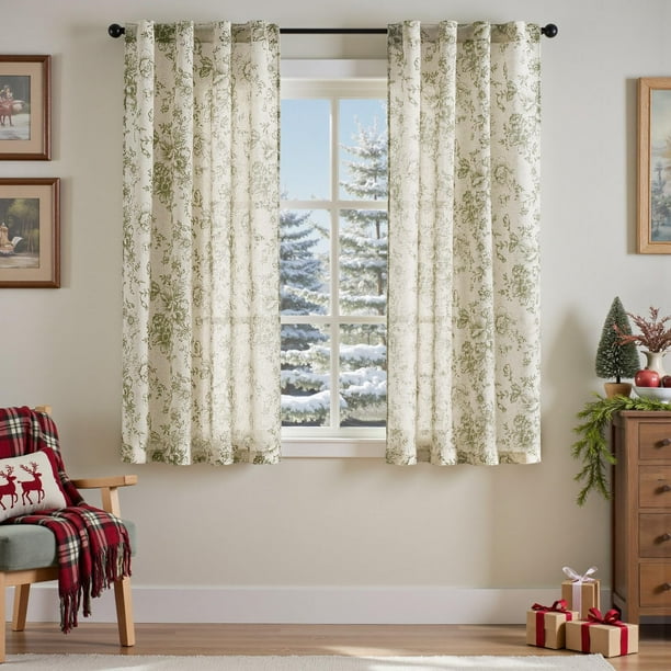 Cortinas Jinchan de lino con diseño floral de 160 cm de largo para sala